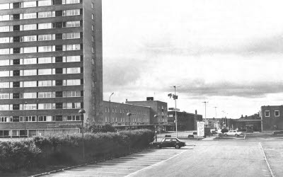 Malmberget samhälle; Järnvägsgatan, torget, Focushuset.