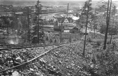 Bolagsområdet. Johannes. LKAB kontoret; Bolagskontoret. Järnvägen/linbanan till Kungsryggen. Vy över Malmberget.