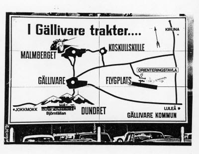 Orienteringstavla; karta, Gällivare trakter.