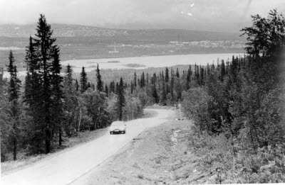 Väg upp till Dundret och TV-masten, Gällivare. "5:an", Porjusvägen.