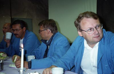 Gruvrestaurant. Näringsminister Per Westerberg på besök hos LKAB i Malmberget.