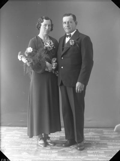 Porträtt av ett brudpar, bröllopsfoto. Ateljefoto.