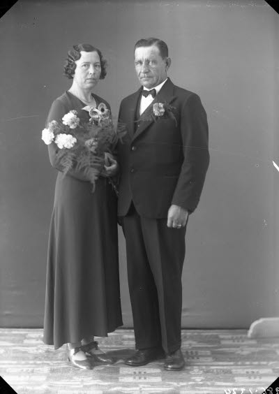 Porträtt av ett brudpar, bröllopsfoto. Ateljefoto.