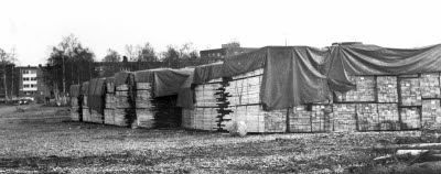 Tväråns Såg, träupplag hos SJ, Gällivare.