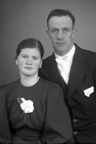 Porträtt av ett brudpar. Ateljefoto.