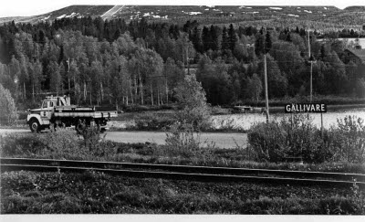 Järnvägen, Vassara älv och Andra Sidan, Gällivare. Lastbil.