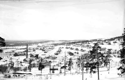 Vy över Hermelin och Johannes från Selettippen; Bolagsområdet; LKAB kontor; Bolagskontoret; Kraftstationen.