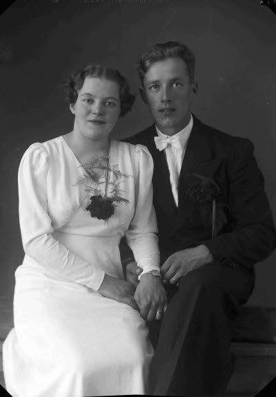 Porträtt av ett brudpar. Ateljefoto.