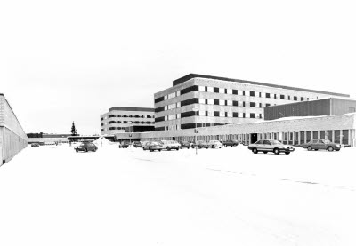 Gällivare Lasarett; Gällivare Sjukhus. Källgatan 14. Lasarettet togs i bruk 1973.