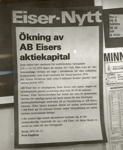 Anslag. AB Eiser. Textilindustri.