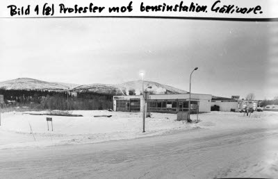 Bensinstation; bensinmack. Gällivare. Vassara älv, Dundret.
