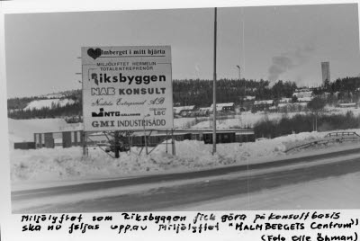 Malmbergsleden, Malmberget. Skylt: Miljälyftet Hermelin Riksbyggen (se text under foto).